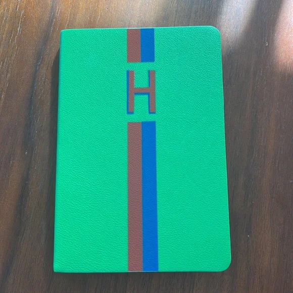 Clare V. For Anthropologie Green Stripe Monogram H Notebook NEW - Picture 7 of 11